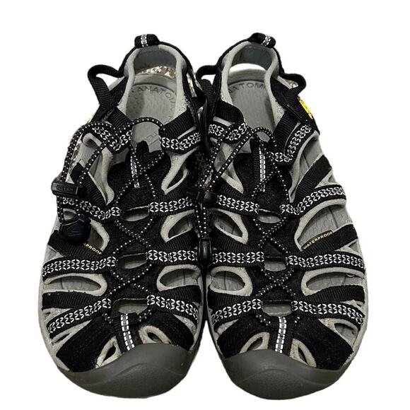 KEEN Whisper Waterproof Sandals Women's Sz 6 Black Neutral Gray Elastic Cord - Picture 2 of 9